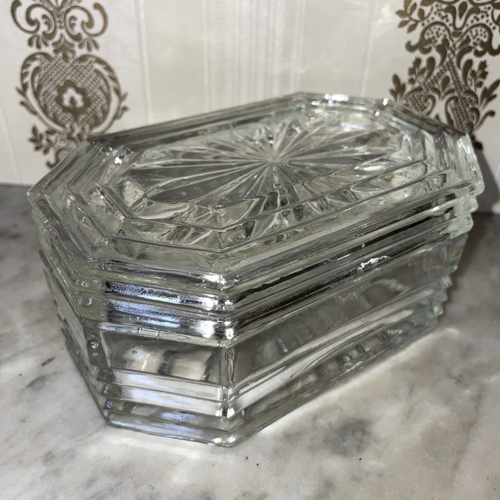 Vtg German Lead Crystal Trinket Box Octagonal Shape Starburst Pattern ?Hofbauer?